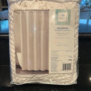 Haven Organic White Geometric Textured Shower Curtain